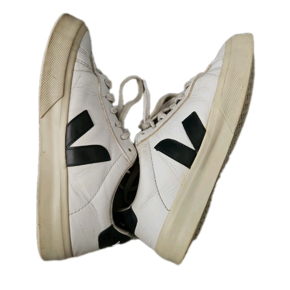 VEJA Womens White & Black Campo Leather Sustainable Designer Sneakers 6 - Picture 8 of 16